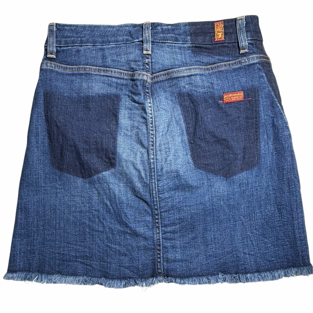 7 FOR ALL MANKIND denim frayed hem santa cruz mini skirt in blue size 25 - Picture 2 of 7